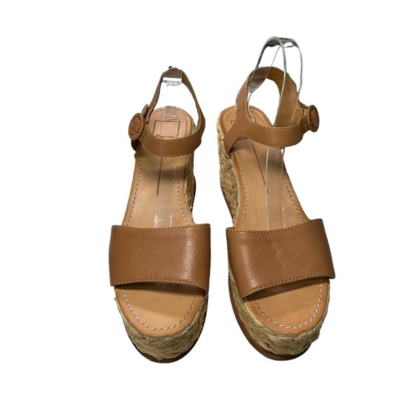 Dolce Vita Dane Raffia Wedge Summer leather platform sandals Tan Caramel Size - Picture 3 of 11